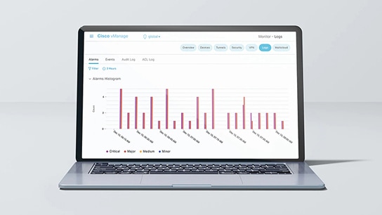 笔记本电脑上显示 Cisco vManage 软件